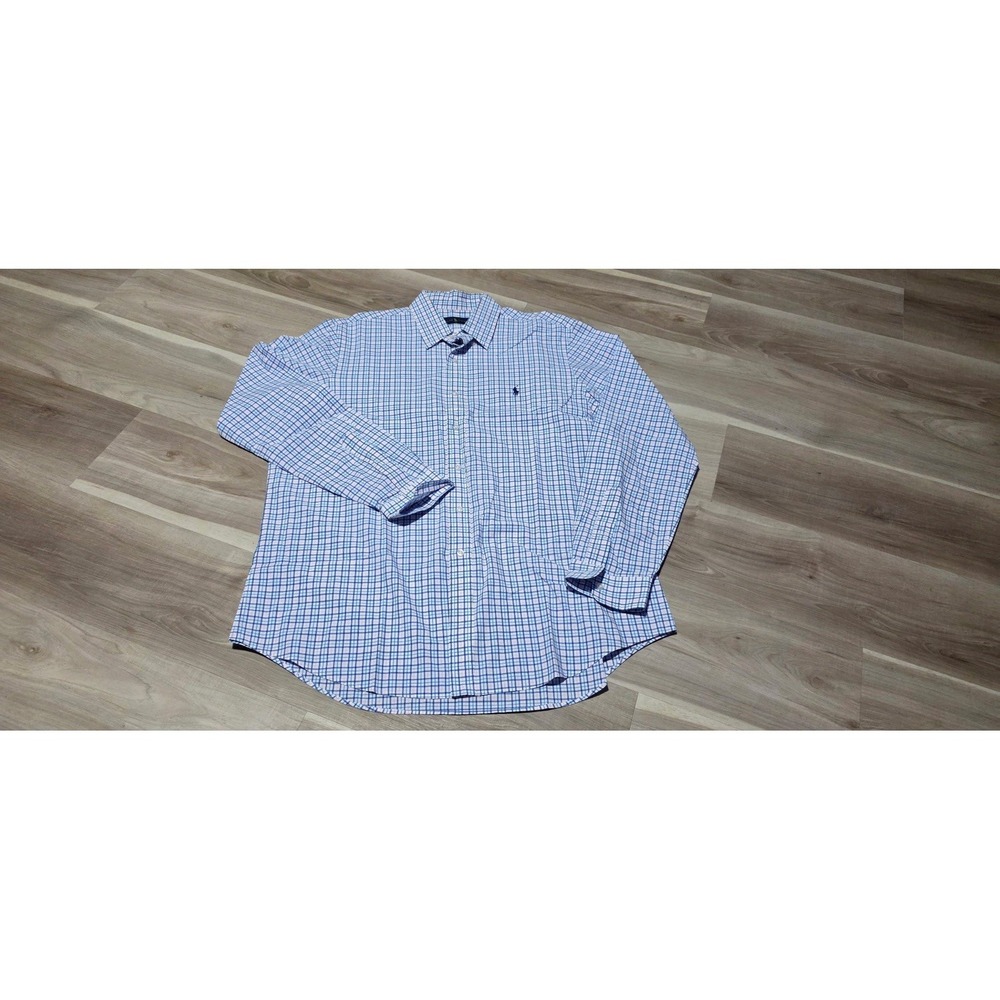 Ralph Lauren Men's XL Blue/pink Check Long Sleeve Button-Down Shirt Embroidered